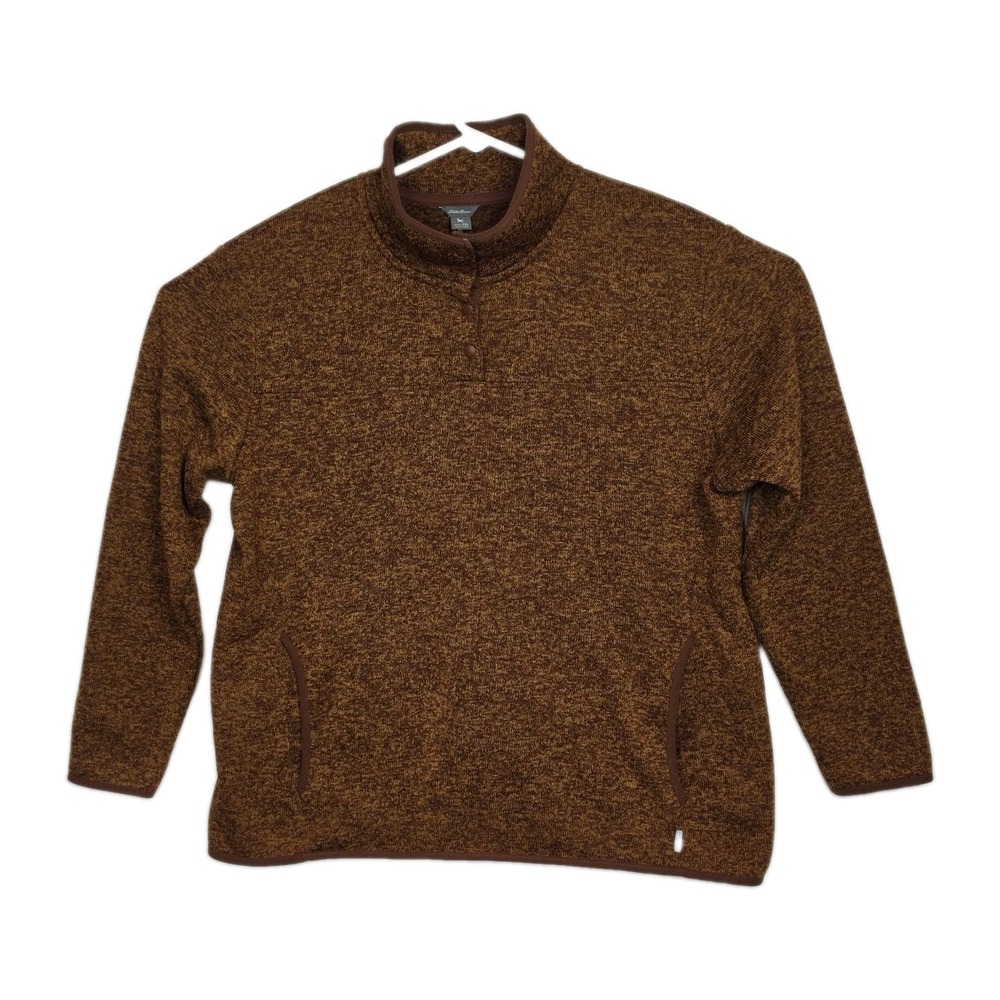 Eddie Bauer 1/4-Snap Sweater Women's Size 2XL Brown Long Sleeves Pockets